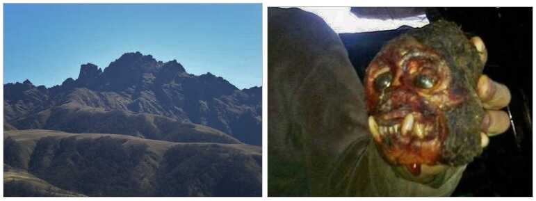 Derecha: Cerro El Crestón, Provincia de Salta Izquierda: cabeza decapitada del temible monstruo abatido por dos puesteros de la región