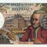 Voltaire en un billete de diez francos (Francia, mediados del s XX)