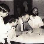 Jesús Roberto Rovere entre Francisco Villagrán y el Ing. Walter Sampayo (der.);  al lado de Sampayo, Andres Salvador. Foto: Francisco Villagrán, Corrientes c. 1983