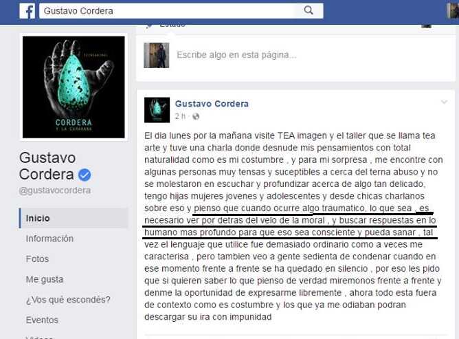 Post en Facebook de Cordera el día de la entrevista pública.